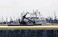 anchor on the pier in the port of Kronstadt and standing on the RAID ships and boats, the Gulf of Finland, Royalty Free Stock Photo